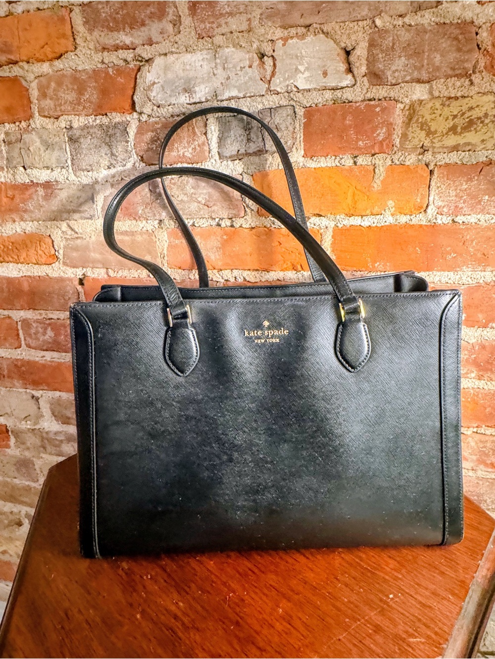 kate spade Black Saffiano Leather Structured Tote